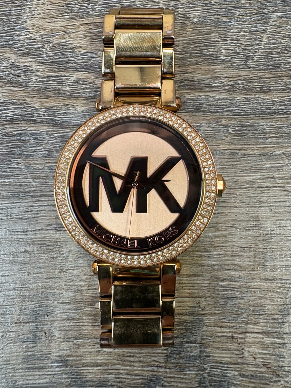 Michael Kors MK5865 Parker Rose Gold-Tone Pavé Logo Watch